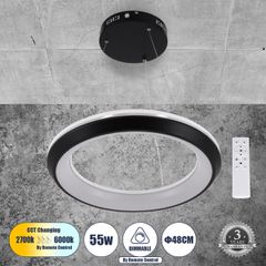 Κρεμαστή Πλαφονιέρα MELINA Κύκλος LED CCT 55W 6376lm 120° AC 220-240V - Εναλλαγή Φωτισμού μέσω Τηλεχειριστηρίου All In One -Dimmable Φ48cm - Μαύρο