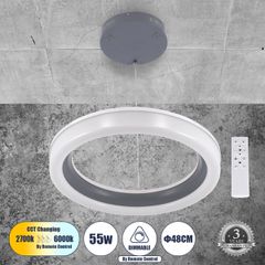 Κρεμαστό Φωτιστικό Οροφής Κύκλος ARIANA LED CCT 55W 6376lm 120° AC 220-240V - Εναλλαγή Φωτισμού μέσω Τηλεχειριστηρίου All In One - Ανθρακί