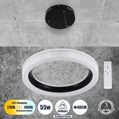 Κρεμαστή Πλαφονιέρα Κύκλος LED ARIANA CCT 55W 6376lm 120° AC 220-240V - Εναλλαγή Φωτισμού μέσω Τηλεχειριστηρίου All In One - Μαύρο