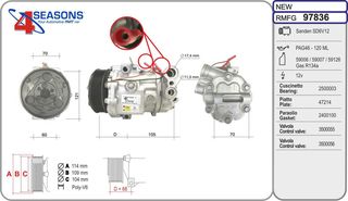 97836 – AHE, Συμπιεστής ALFA ROMEO MITO1.3 08-, FIAT DOBLO 10- /PUNTO III/EVO/GRANDE PUNTO, OPEL COMBO1.3 12- Dies