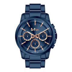 Ρολόι ανδρικό Lee Cooper Multifunction LC06847.990 με μπρασελέ και μπλε μεταλλικό καντράν