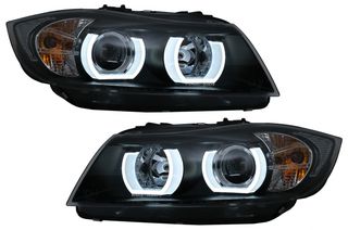 ΕΜΠΡΟΣ ΦΑΝΑΡΙΑ  - U-LED 3D Headlights Halogen suitable for BMW 3 Series E90 Limousine E91 Touring (03.2005-08.2008) LHD Black