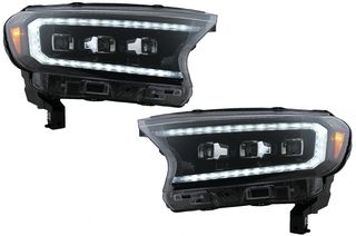 ΕΜΠΡΟΣ ΦΑΝΑΡΙΑ  - Headlights LED Light Bar Dynamic Start-up Display suitable for Ford Ranger (2015-2020) LHD Full Black Housing with Sequential Dynamic Turning Lights Matrix Projector