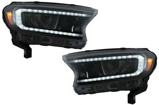 ΕΜΠΡΟΣ ΦΑΝΑΡΙΑ  - Headlights LED Light Bar suitable for Ford Ranger (2015-2020) LHD Full Black Housing with Sequential Dynamic Turning Lights