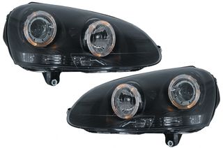 ΕΜΠΡΟΣ ΦΑΝΑΡΙΑ  - Headlights Angel Eyes Dual Halo Rims suitable for VW Golf 5 V (2003-2007) LHD or RHD Black