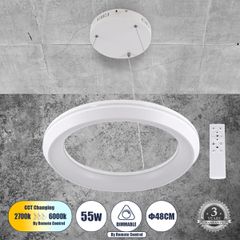 Κρεμαστή Πλαφονιέρα MELINA Κύκλος LED CCT 55W 6376lm 120° AC 220-240V - Εναλλαγή Φωτισμού μέσω Τηλεχειριστηρίου All In One - Dimmable Φ48cm - Λευκό