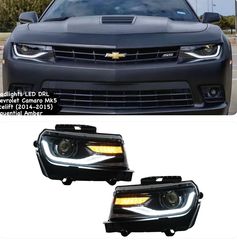 ΦΑΝΑΡΙΑ ΕΜΠΡΟΣ Headlights LED DRL Chevrolet Camaro (2014-2015) Sequential Amber Dynamic Turning Lights Conversion to 2016 Look
