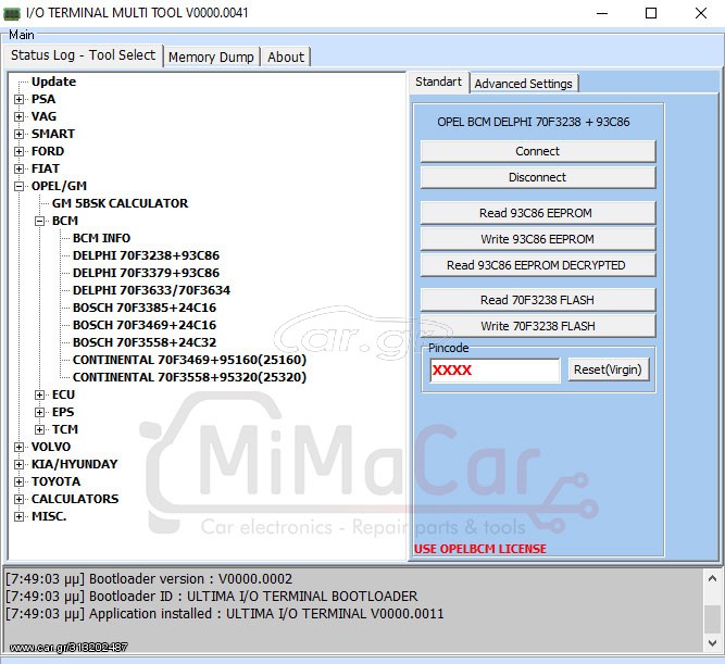 Software I / O Terminal - OPEL BCM (Activation/Simcard)