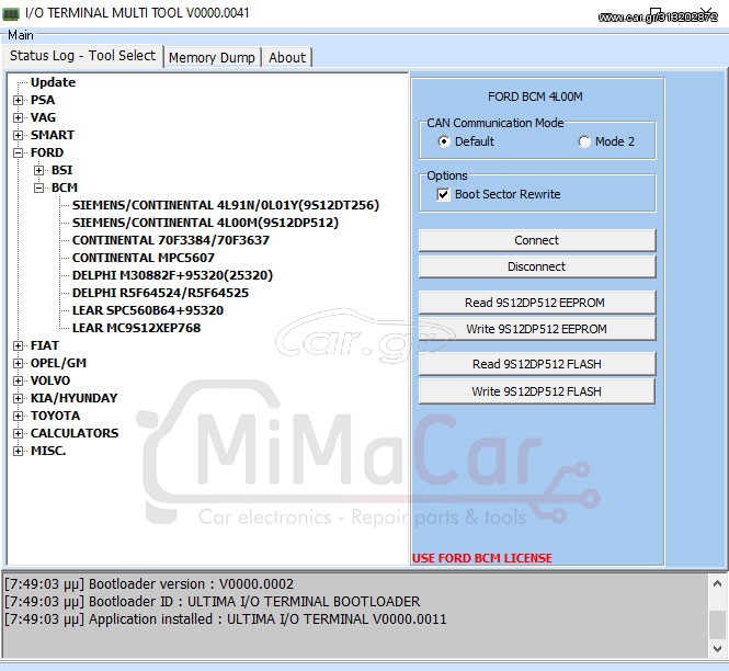 Software I / O Terminal - FORD BCM (Activation/Simcard)