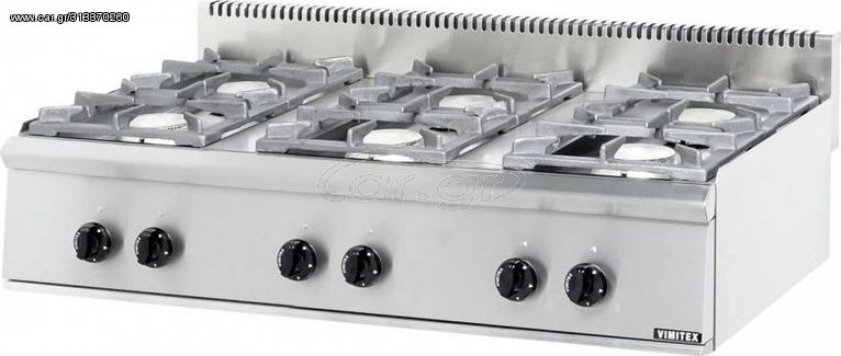 Εστίες αερίου εξαπλή  με μαντέμι 42 kw Διαστάσεις : 120 x 70 x 25