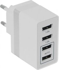 GloboStar Φορτιστής USB 4 Θέσεων Wall Adapter 2 x AUTO 2.1A & 2 x 1A 5V DC Λευκός με Χρώμιο - (69997)