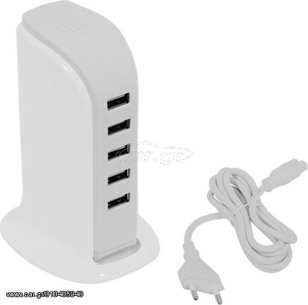 GloboStar Επιτραπέζιος Φορτιστής USB 5 Θέσεων 6A 30 Watt 5V DC Λευκός - (69999)