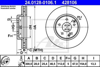 Δισκόπλακες MERCEDES C CLASS 2000 - 2003 ( W203 ) ATE 24.0128-0106.1