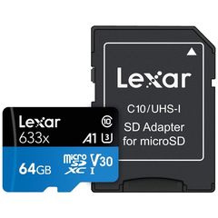 Lexar microSDXC 633x UHS-I 64GB with SD Adapter έως 12 άτοκες δόσεις ή 24 δόσεις