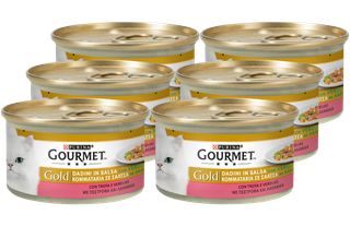 Υγρή Τροφή για Ενήλικες Γάτες Purina Gourmet Gold  Κομματάκια σε Σάλτσα με Πέστροφα και Λαχανικά Economy Pack 6 Τεμ. x 85gr