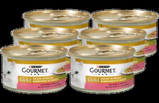 Υγρή Τροφή για Ενήλικες Γάτες Purina Gourmet Gold Κομματάκια σε Σάλτσα με Πέστροφα και Λαχανικά Economy Pack 6 Τεμ. x 85gr