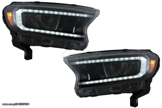 ΦΑΝΑΡΙΑ ΜΠΡΟΣΤΑ Ford Ranger (2015-2020) LHD Full Black Housing with Sequential Dynamic Turning Lights