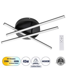 Μοντέρνο Φωτιστικό Οροφής LED 45W 5535lm 120° AC 220-240V IP20 Ρυθμιζόμενο Λευκό CCT με Χειριστήριο ,SMD Chip - Μαύρο Ματ - Μ50 x Π50 x Υ11cm