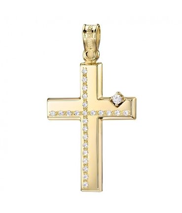 Σταυρός Κ14 Χρυσός με Λευκά Ζιργκόν – Ιδανικός για Βάπτιση ή Αρραβώνα 25348
