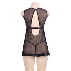Flared Mesh Babydoll Set Black-thumb-3