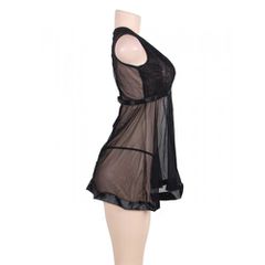 Flared Mesh Babydoll Set Black-thumb-2