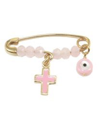 Καρφίτσα χρυσή Κ14 με Σταυρό και ματάκι με σμάλτο για βάπτιση 1206