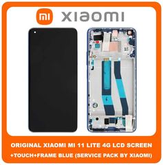Γνήσιο Original Xiaomi Mi 11 Lite 4G, Mi11 Lite 4G (M2101K9AG) LCD Display Assembly Screen Οθόνη + Touch Screen Digitizer Μηχανισμός Αφής + Frame Bezel Πλαίσιο Blue Μπλε 56000C0K9A00 (Service Pack By