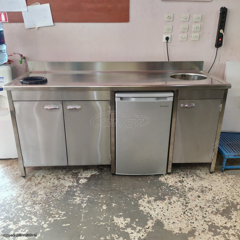 Πόστο καφέ 190*70*92 εκ, με 1γούρνα, rinser, τρύπα ακαθάρτων πόρτες και ράφι. Ποιότητα & Τιμή Stockinox