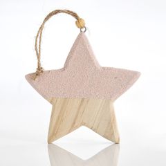 Ξύλινο στολίδι αστέρι με ροζ glitter - Eurolamp