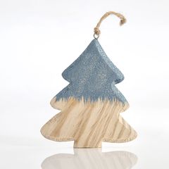 Ξύλινο στολίδι δεντράκι με μπλε glitter - Eurolamp