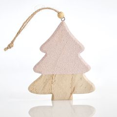 Ξύλινο στολίδι δεντράκι με ροζ glitter - Eurolamp