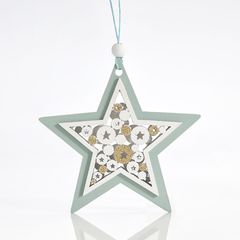 Ξύλινο στολίδι αστέρι μέντα-λευκό με χρυσά διακοσμητικά - Eurolamp