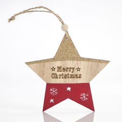 Ξύλινο στολίδι αστέρι Merry Christmas - Eurolamp