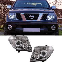 ΦΑΝΑΡΙΑ ΕΜΠΡΟΣ Angel Eyes Headlights Nissan Navara D40 (2004-2009) Pathfinder R51 (2005-2008) Chrome