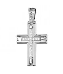 Σταυρός βαπτιστικός σε λευκό χρυσό Κ14 με φυσικά ζιρκόνια 2732W
