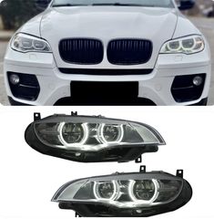 ΦΑΝΑΡΙΑ ΕΜΠΡΟΣ LED Headlights Xenon Angel Eyes 3D Dual Halo Rims BMW X6 E71 (2008-2012) Black.