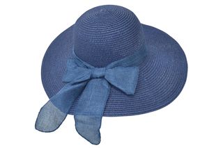 Πλατύγυρο καπέλο με λινή κορδέλα ΜΠΛΕ