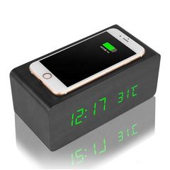 Ψηφιακό Ρολόι LED Επιτραπέζιο με Ξυπνητήρι, Θερμόμετρο, Ασύρματος Φορτιστής σε Μαύρο Χρώμα 16587
