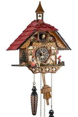 Ρολόι κούκος με χειροποίητη παράσταση αλπικού σπιτιού με καμπαναριό, φιγούρες, μουσική και εκκρεμές. Κωδ: 4284 QM --- www. CuckooClock .gr ---