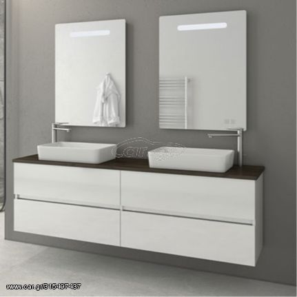 Luxus 160 White Gloss - Πάγκος με Νιπτήρα & Καθρέπτες Led