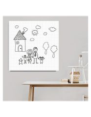 Παιδικός πίνακας σε καμβά family drawing - 50 cm * 50 cm Τελαρωμένος καμβάς σε ξύλο με πάχος 2cm