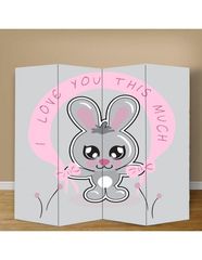 Παραβάν Γκρίζο Κουνελάκι - 80 cm * 160 cm [Δίφυλλο] Ύφασμα  (2 Όψεις)