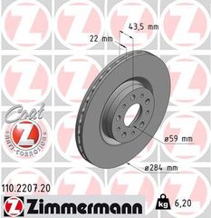 Δισκόπλακα ZIMMERMANN 110220720 για Alfa Romeo 147 1900cc JTDM 16Valves 150ps 2004 2010
