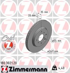 Δισκόπλακα ZIMMERMANN 180302120 για Citroen C1 1000cc 68ps 2005 2014