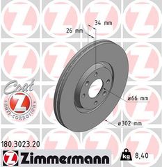 Δισκόπλακα ZIMMERMANN 180302320 για Citroen C4 2000cc HDI 136ps 2004 2011