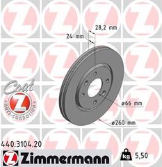 Δισκόπλακα ZIMMERMANN 440310420 για Peugeot 406 Break 2000cc 16Valves 132ps 1996 2004