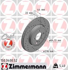 Δισκόπλακα ZIMMERMANN 150340050 για Mini Cooper R50-R53 1400cc One D 88ps 2003 2006