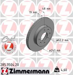Δισκόπλακα ZIMMERMANN 285350420 για Hyundai Getz 1600cc 106ps 2002 2005