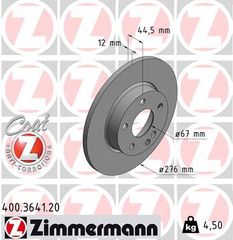 Δισκόπλακα ZIMMERMANN 400364120 για Mercedes-Benz A-Class W169 1500cc A150 95ps 2004 2012