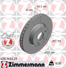 Δισκόπλακα ZIMMERMANN 400366420 για Mercedes-Benz C-Class W204 3500cc C300 4MATIC 252ps 2011 2014